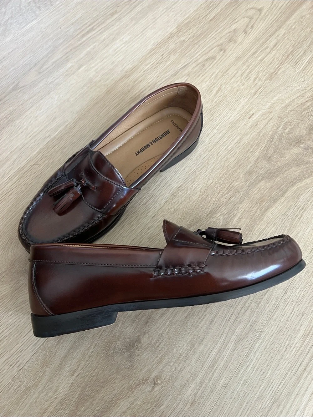 Johnston & Murphy Men's Hayes Sheepskin Tassel Loafers Burgundy Made In Brazil